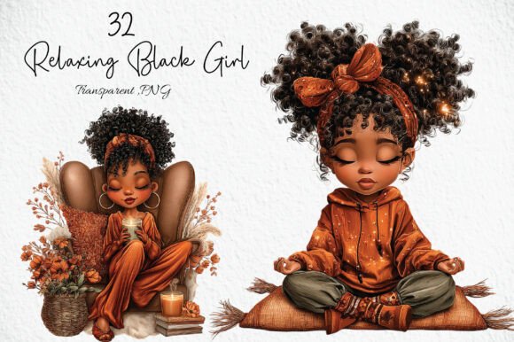 Download Relaxing Black Girl Clipart Set - Black girl Collection