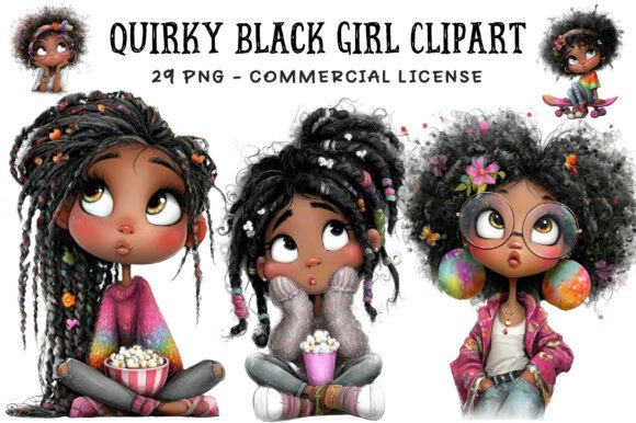 Download Quirky Black Girl Clipart Bundle - Black girl Collection