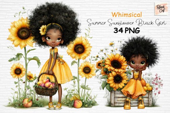 Download Whimsical Sunflower Black Girl Clipart - Black girl Collection