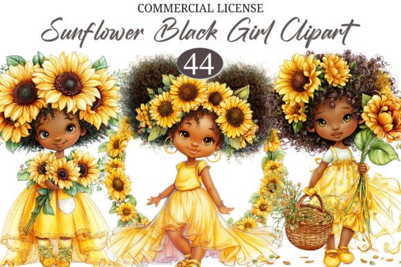 Download Whimsical Summer Sunflower Black Girl - Black girl Collection