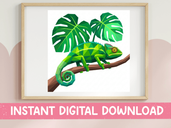 Download Low Poly Chameleon Tropical Leaf Design - Tropical leaf design Collection